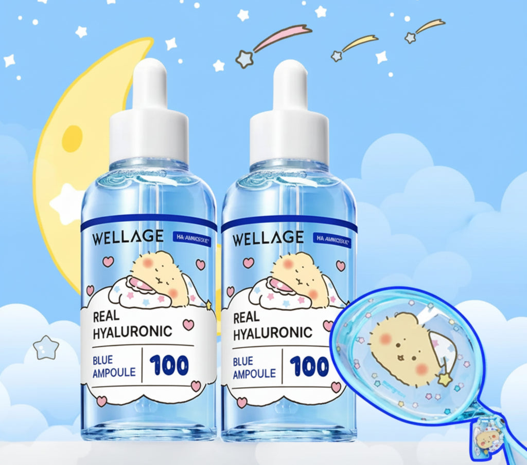 WELLAGE Real Hyaluronic Blue 100 Ampoule 75ml Double Pack (+Cream 20ml+PVC Pouch)
