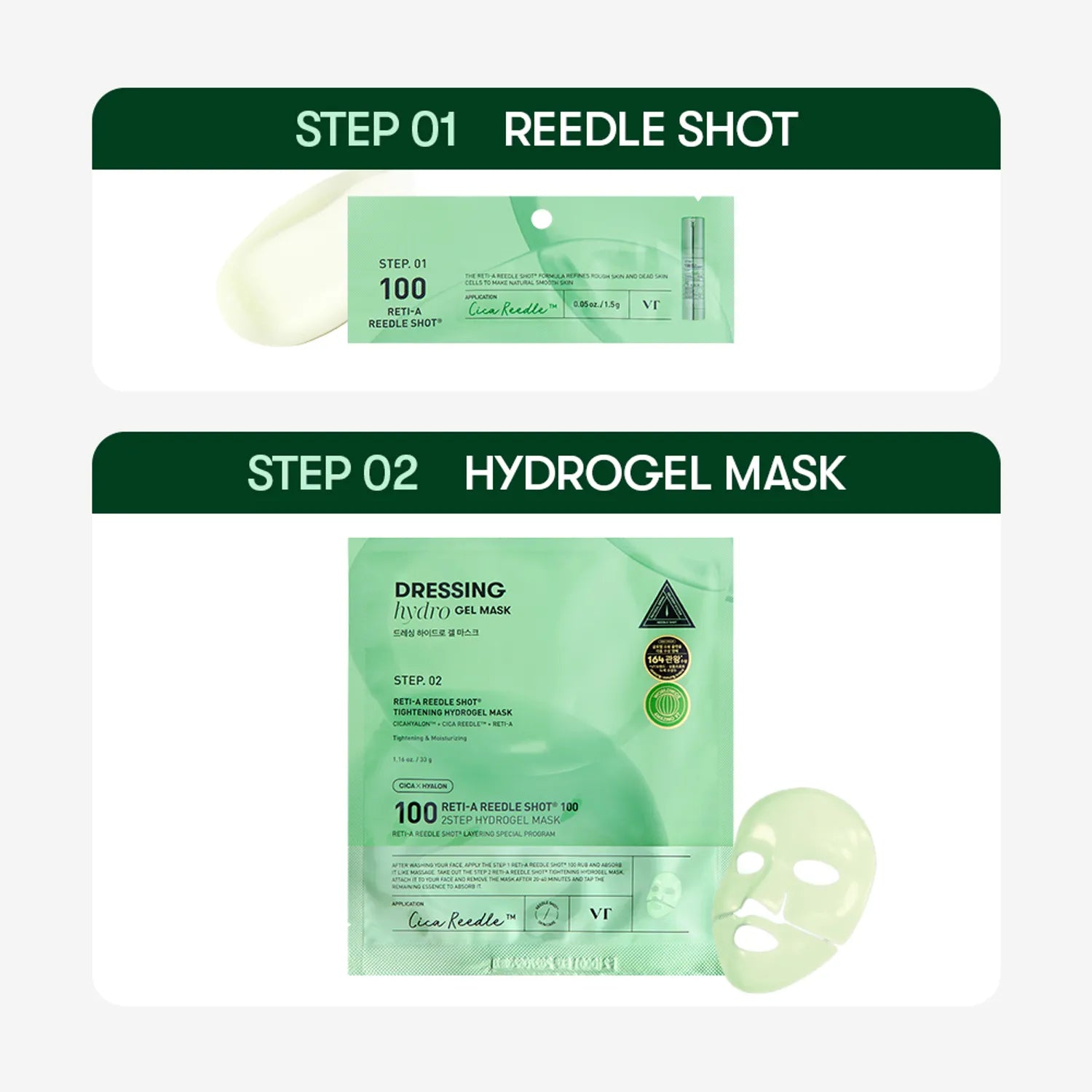 VT Color Reedle Shot 100 2Step Hydrogel Mask Sheet 1ea (5 Options)