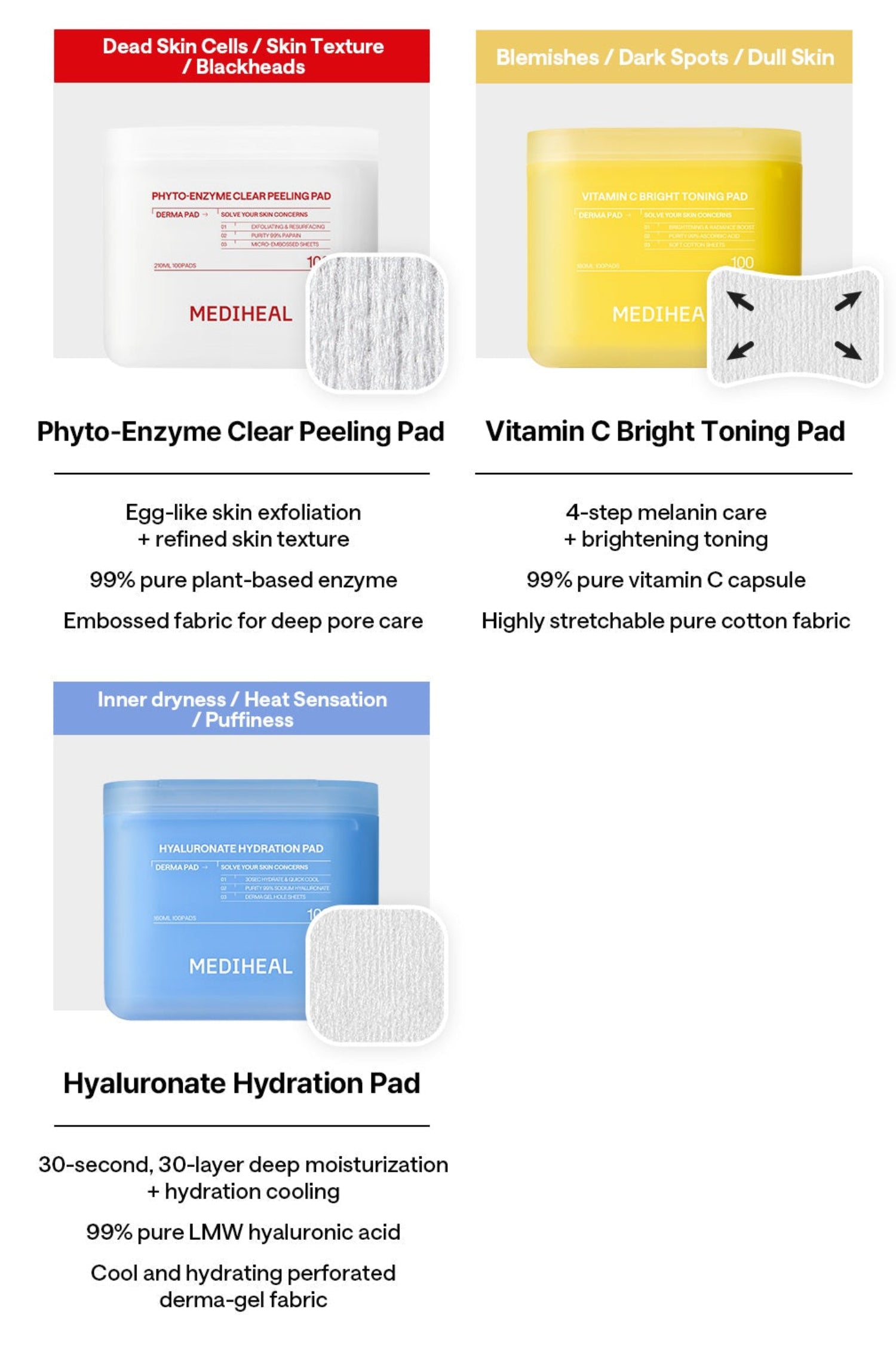 MEDIHEAL Toner Pad 100+100 Pads Double Pack (7 Options)